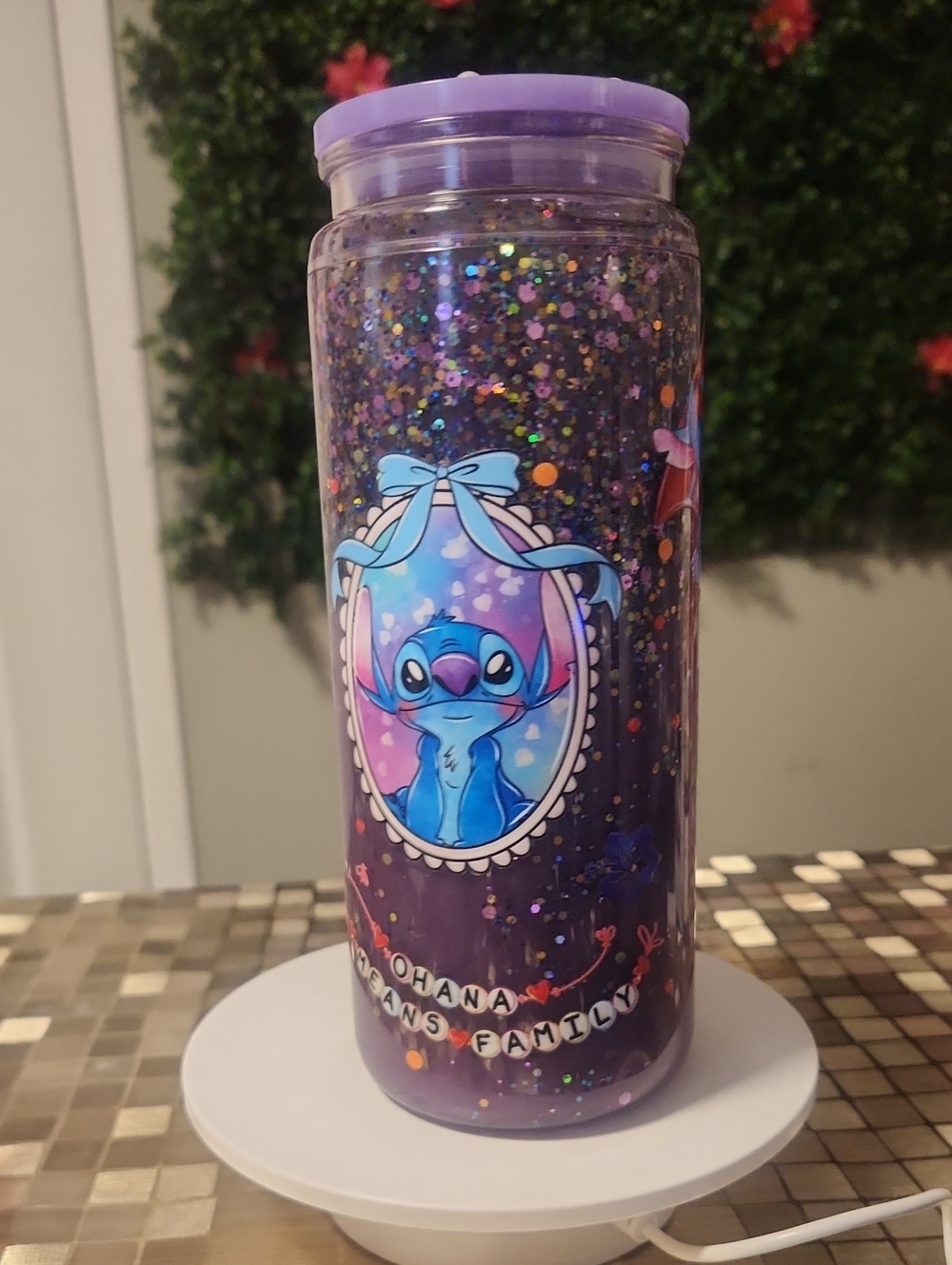 Stitch Purple Glitter Kids Water Bottle - Ohana Design